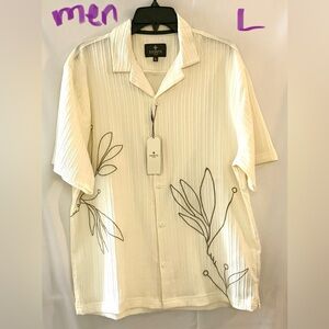 All Saints Men's White Floral Button Down Shirt